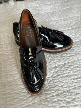 Franco Sarto Black Patent Loafers Size 7 Tassel Shoes